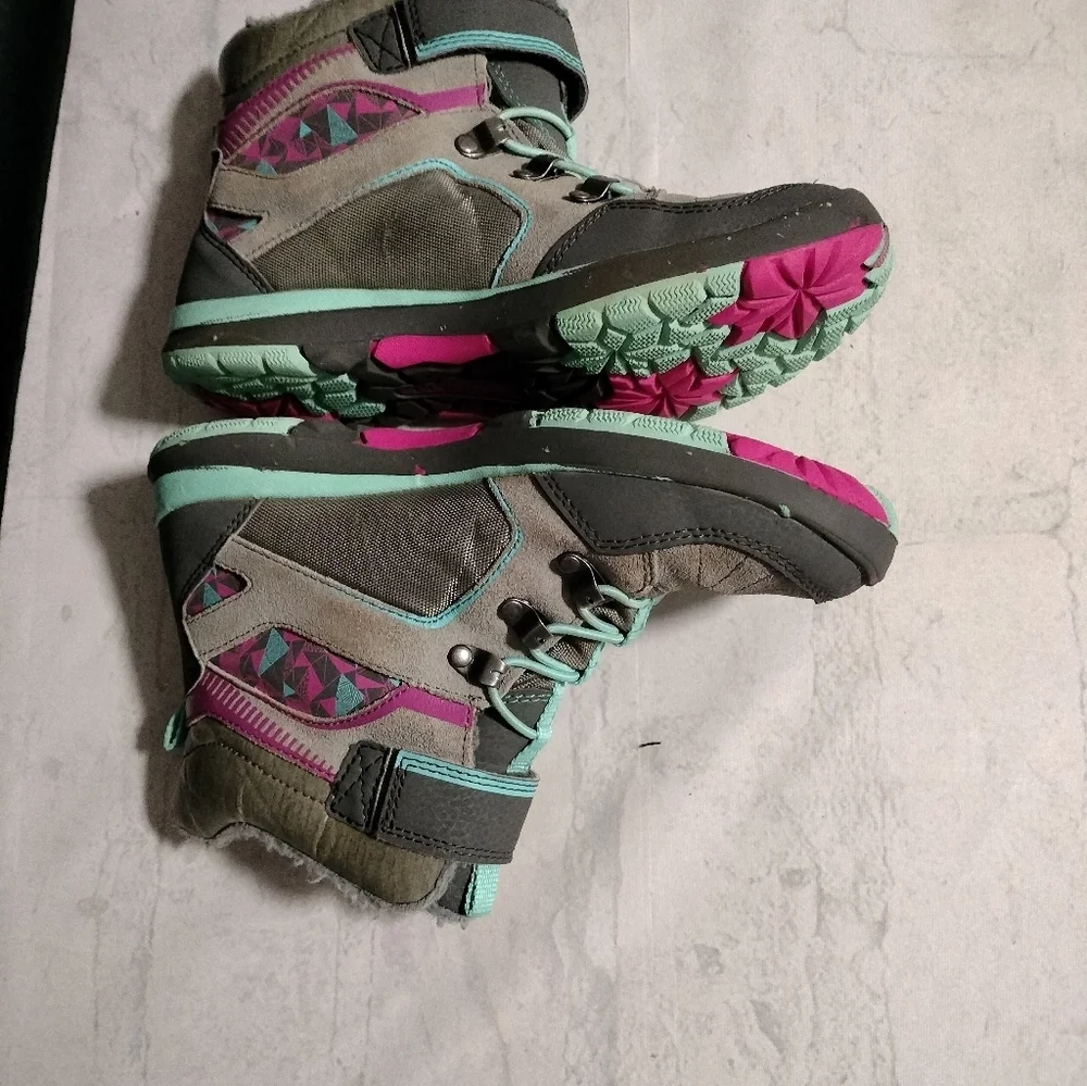 Merrell Select Dry Gray, Pink & Aqua Winter Boots YouthGirls Sz 4M Youth Hiking